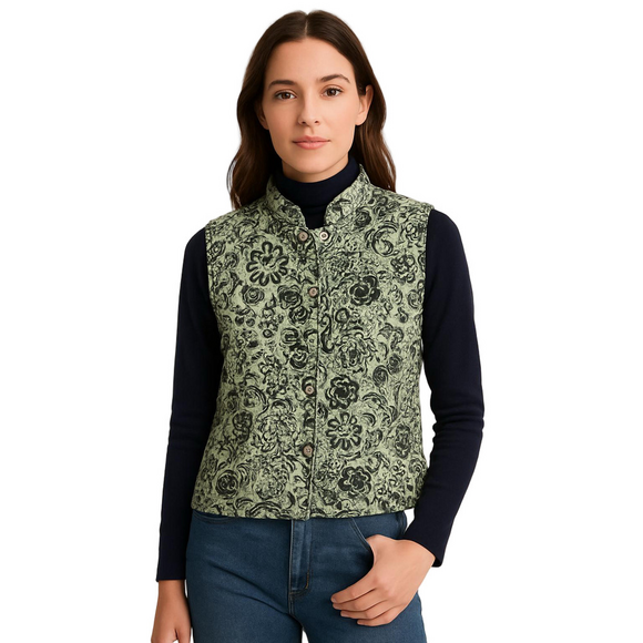 Artisan Jackets & Blazers - QUILTED Artisan Vest REVERSIBLE Floral Geometric Patterns Size XL Snaps